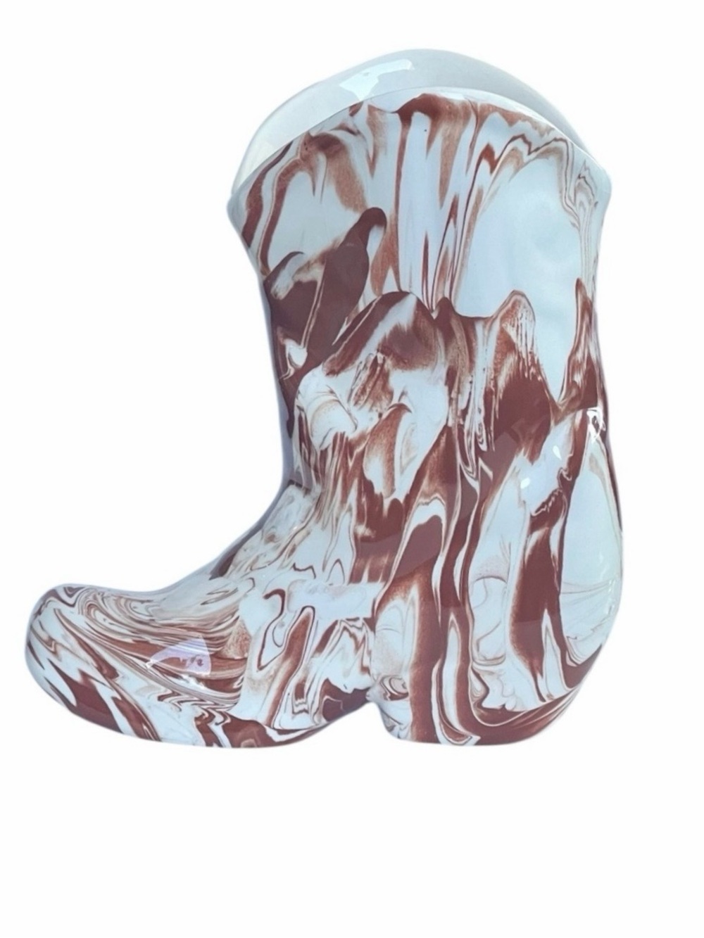 Vintage Brown & White Ceramic Cowboy Boot Vase Tennessee Clay Reba McEntire